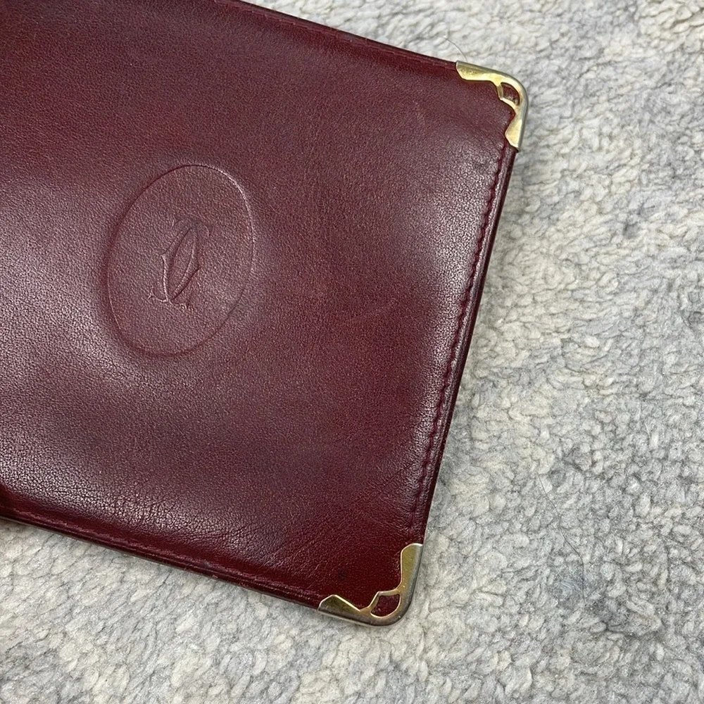 Cartier Paris Designer Bifold Wallet Burgundy Maroon Leather Bill Holder